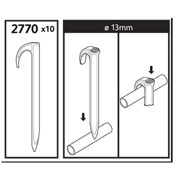 Technical diagram of an irrigation hold down pipe stake.