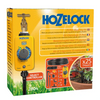 Hozelock 25 Pot Watering Kit packaging with controller and hose on a yellow background