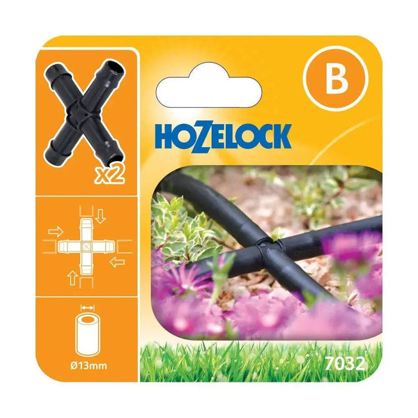 Hozelock 7032 product packaging with two black connectors on an orange background