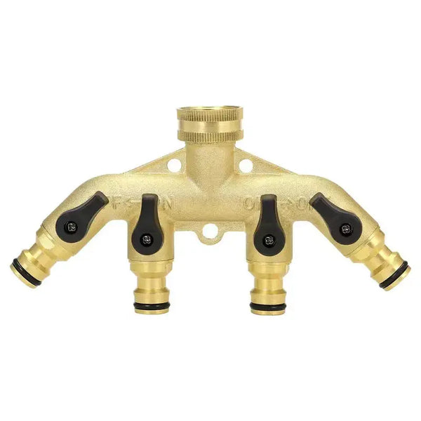 4-way brass hose manifold with shut-off valves