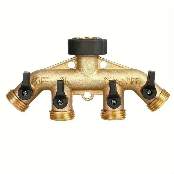 Garden Hose Tap Splitter- Heavy-Duty Brass Manifold Threaded Outlets