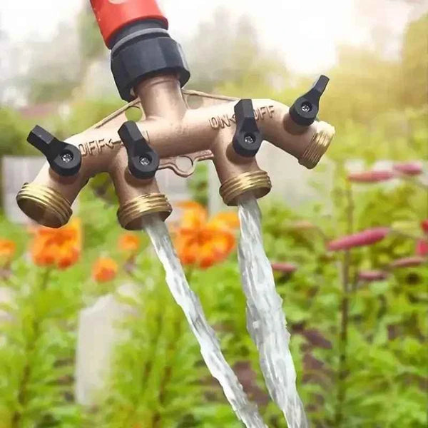 Garden Hose Tap Splitter- Heavy-Duty Brass Manifold Threaded Outlets