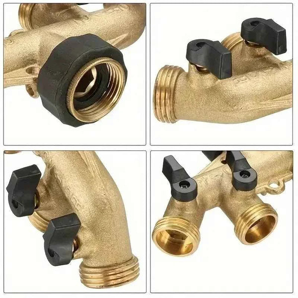 Garden Hose Tap Splitter- Heavy-Duty Brass Manifold Threaded Outlets