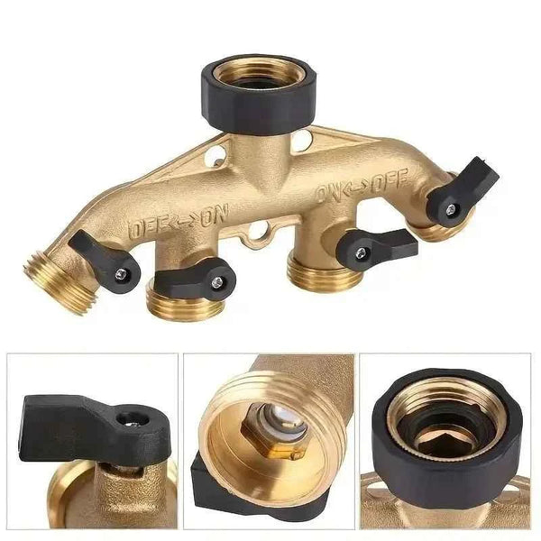 Garden Hose Tap Splitter- Heavy-Duty Brass Manifold Threaded Outlets