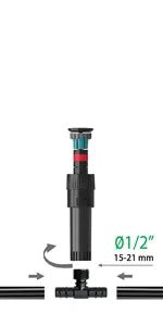 Technical diagram of a popup sprinkler with measurement details on a white background