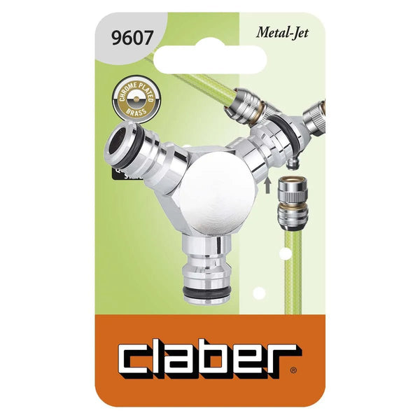 Claber metal 9607 3 yay hose splitter green and orange packaging