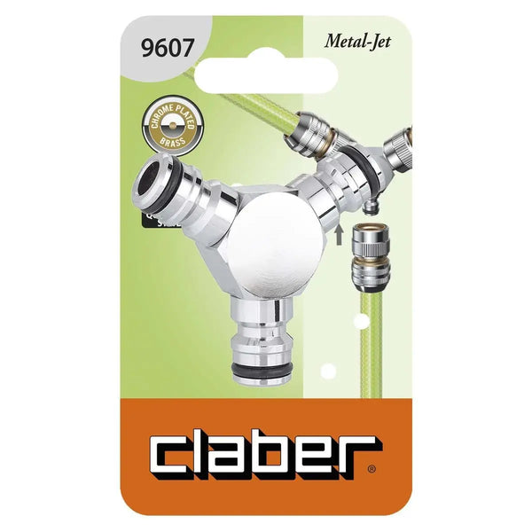 Claber 9607 brass Y hose splitter in its packaging