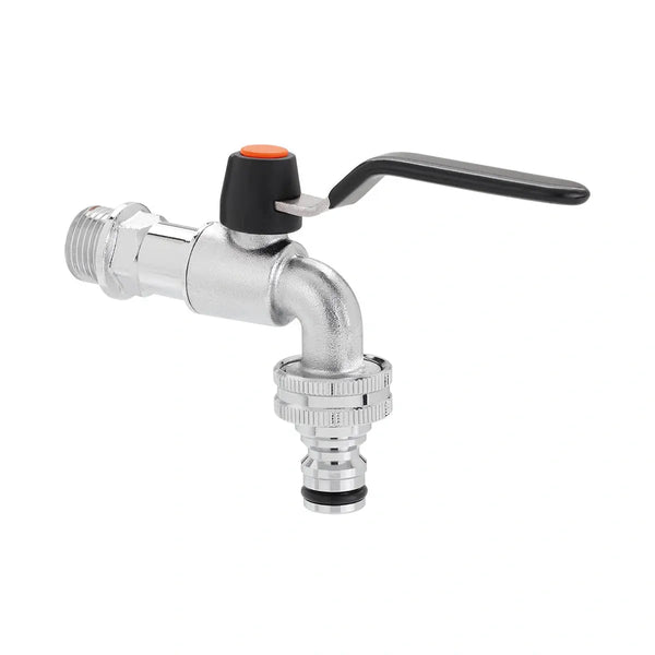 Claber Metal outside tap with a black handle on a white background
