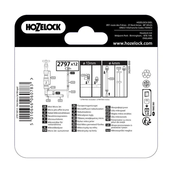 Hozelock 2787 product packaging with branding and technical details on a white background