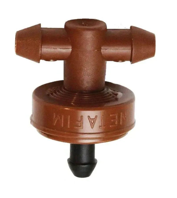 Brown plastic sprinkler head with 'NETAFIM' branding on a white background