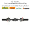 Pipe connector with compatibility information for Hozelock, Claber, Gardena, and Rainbird on a white background.