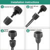 Step-by-step installation instructions for a black garden fitting with text overlay.