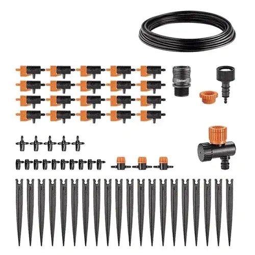 Claber Drip irrigation kit with 20 drippers components on a white background