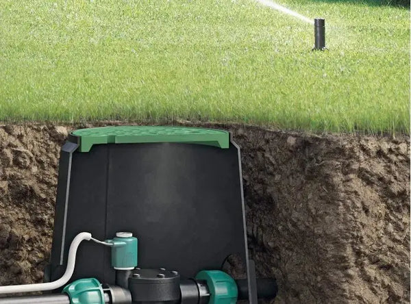 Claber Round Solenoid Box hidden in lawn area