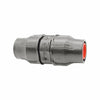 A Palaplast Drip Line Joiner for 16/17mm pipe, featuring a smooth, cylindrical gray plastic body with red inner rings at each end, is shown against a plain white background.