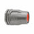 A Palaplast Drip Line Stop End for 16/17mm pipe, made of gray plastic with a red inner ring and embossed AK lettering, features grip-enhancing ridges and is photographed on a white background—perfect as an end plug for drip irrigation or garden watering systems.