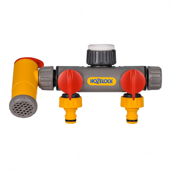 Hozelock garden hose connector on a white background