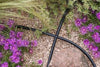 Drip irrigation cross connector in flowerbed