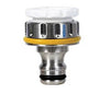 Hozelock pro Metal fitting with white top and yellow middle section on a white background