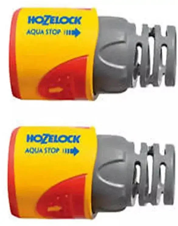 Two Hozelock Aqua Stop nozzles on a white background