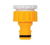 Yellow and white Hozelock 2175 hose connector on a white background