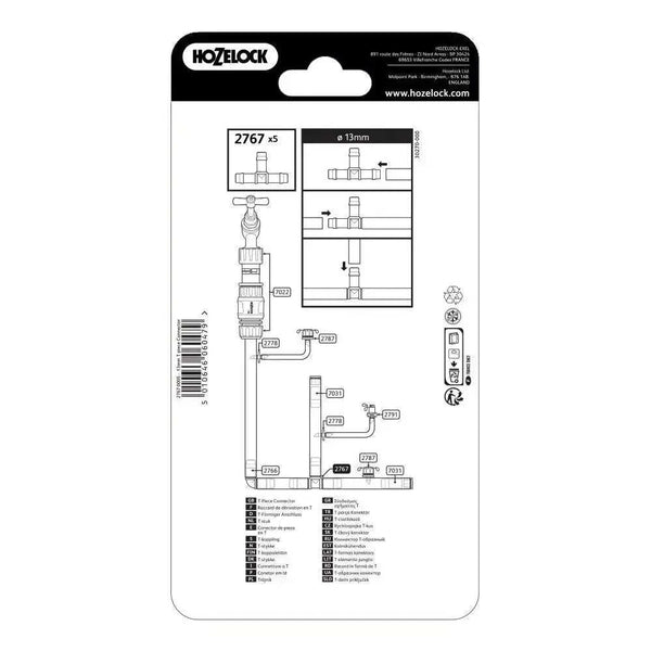 Hozelock 2767 product packaging with technical diagrams and branding on a white background