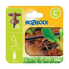 Hozelock In-Line Dripper, brown plastic irrigation connector with T-shaped outlets, shown in a five-pack on its green and yellow card.
