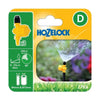 Hozelock Adjustable Vari-Jets adjustable nozzle, bright yellow plastic fitting with black connector and 90° spray pattern packaging graphic.