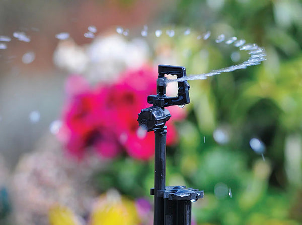 Hozelock Sprinkler in action watering colourful plants