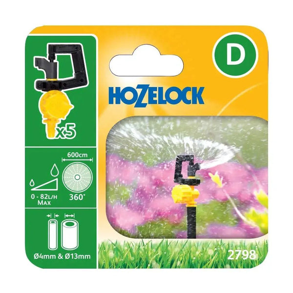 Hozelock 2798 sprinkler packaging with product and branding details.