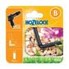 Hozelock Elbow Connectors pack with black plastic 90-degree fittings, 4mm size, shown connecting irrigation tubing.