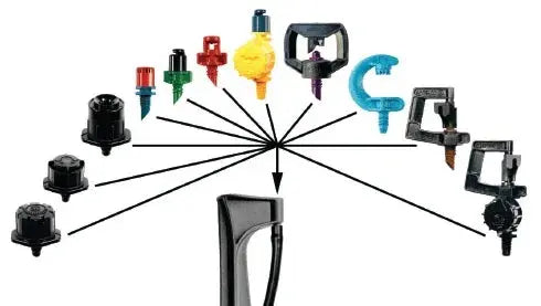 Set of various garden nozzles and connectors on a white background