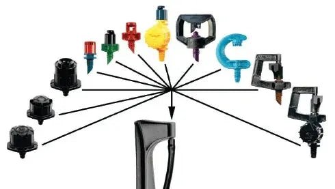 Set of various garden nozzles and connectors on a white background