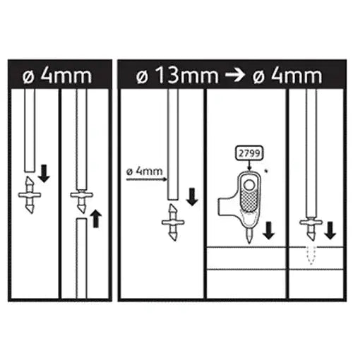 Diagram showing a tool to connect different sizes of irrigation pipe
