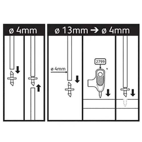 Diagram showing a tool to connect different sizes of irrigation pipe