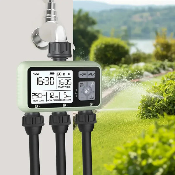3-Zone Irrigation Timer: Programmable Watering for Garden & Lawn.