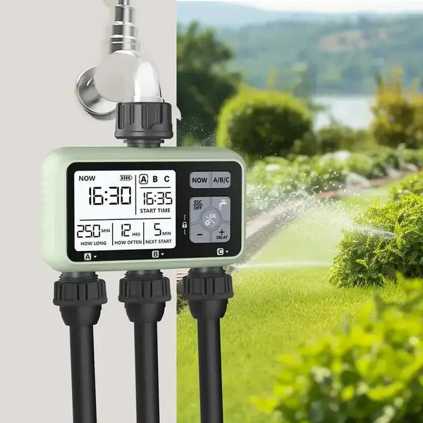 3-Zone Irrigation Timer: Programmable Watering for Garden & Lawn.