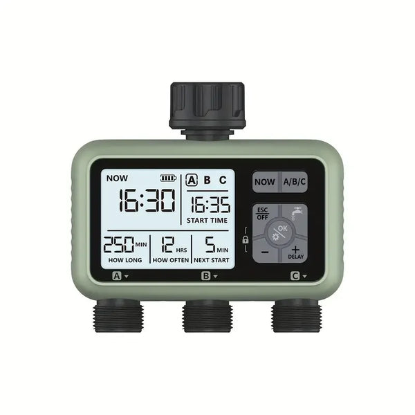 3-Zone Irrigation Timer: Programmable Watering for Garden & Lawn.