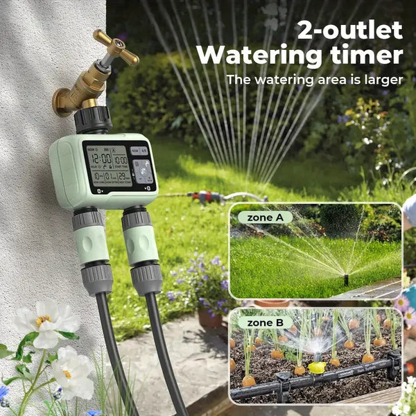 2-Zone Irrigation Timer: Programmable Watering for Garden & Lawn.
