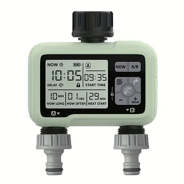 2-Zone Irrigation Timer: Programmable Watering for Garden & Lawn.