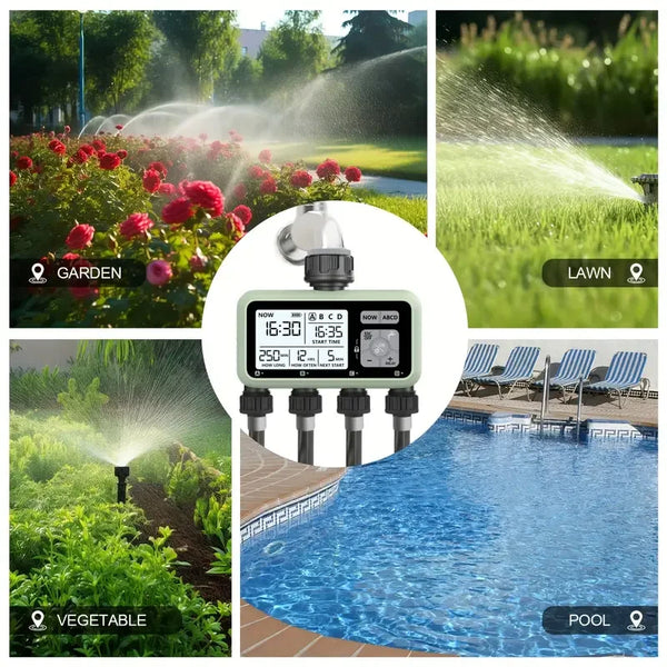 4-Zone Irrigation Timer: Programmable Watering for Multiple Areas.
