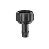 Black garden hose tap fitting on a white background