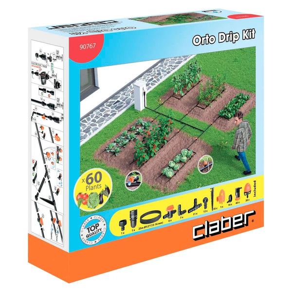Claber Orto Drip Kit packaging with garden illustration and product details