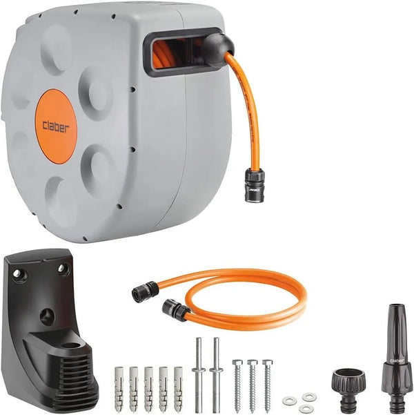 Claber Rotoroll hose reel with accessories on a white background