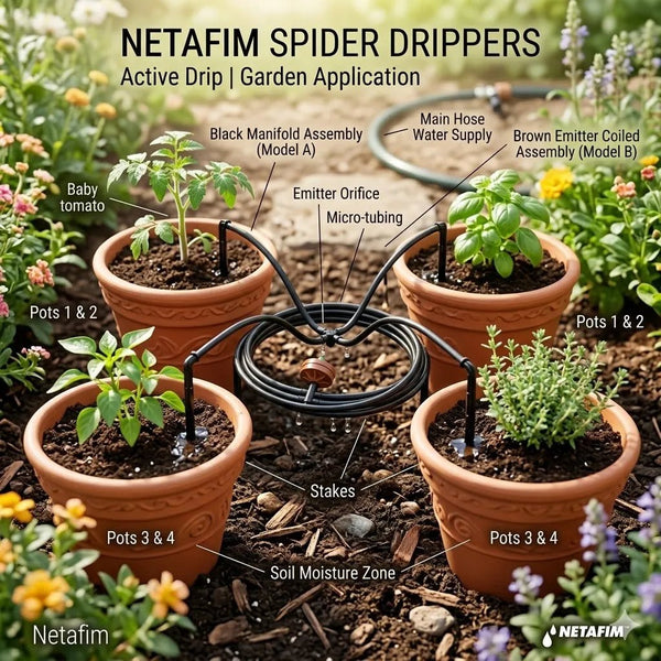 Spiger drippers watering 4 different plant pots