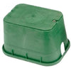 Green plastic Irrigation Valve Box with a lid on a white background