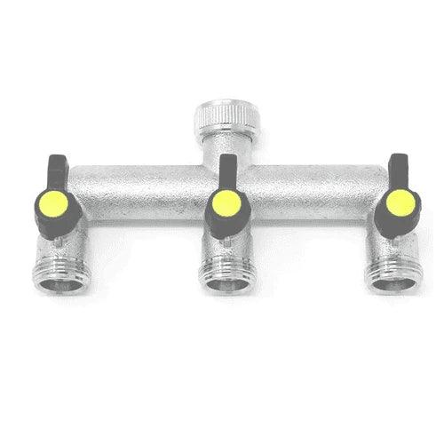 Threaded 3-Way Tap Splitter: Vertical Outlets for Easy Access.