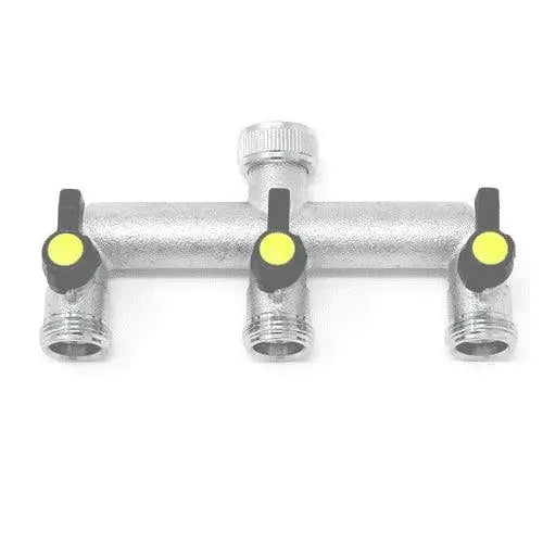 Threaded 3-Way Tap Splitter: Vertical Outlets for Easy Access.