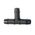 13mm Irrigation Tee Connector, black plastic T-shaped hose fitting with ridged barbed ends and embossed markings.