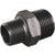 The Hansen Hex Polly Reducing Nipple is a black nylon pipe fitting with threaded ends and a hexagonal center. Designed for BSPT connections, this fitting securely connects pipes of different sizes.